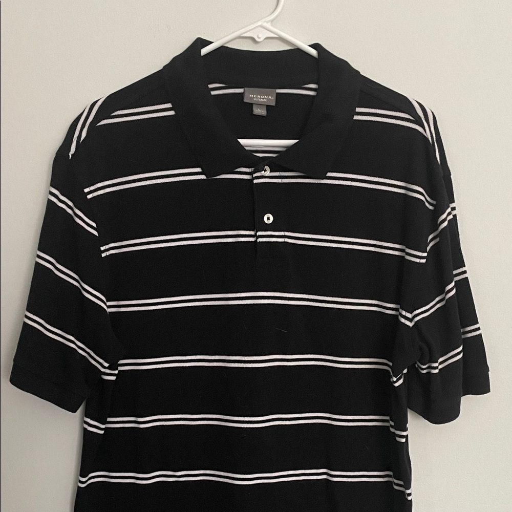 Merona Black and White Striped Polo Shirt!
